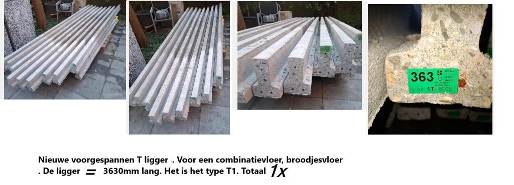 Betonligger 1x T1 Lengte=363cm Broodjesvloer Combinatievloer, Ophalen, Overige materialen, Overige typen, Nieuw