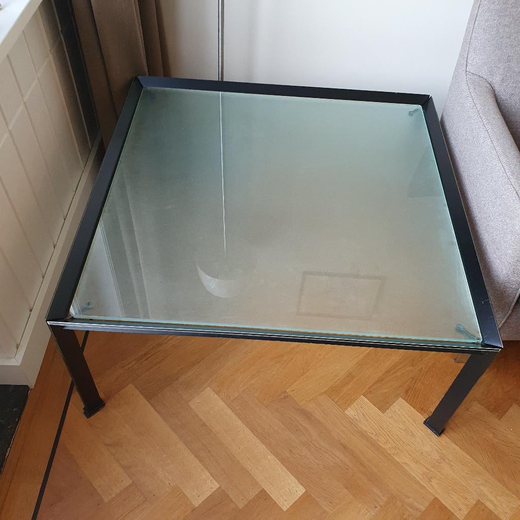 salontafel roomgroen glas 90x90x40, Ophalen, Gebruikt, 50 tot 100 cm, Vintage modern
