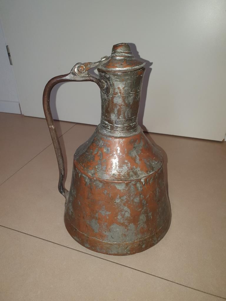 Antieke koperen kan, hoogte 37cm, Ophalen of Verzenden, Koper