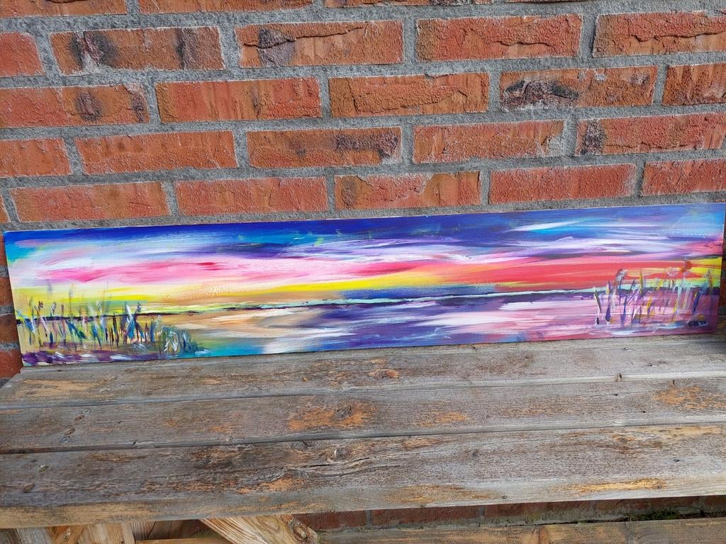 Schilderij Waddenzee - Kleurrijke Zonsondergang, Ophalen, Zo goed als nieuw, Schilder- en Tekenkunst, Onbekend
