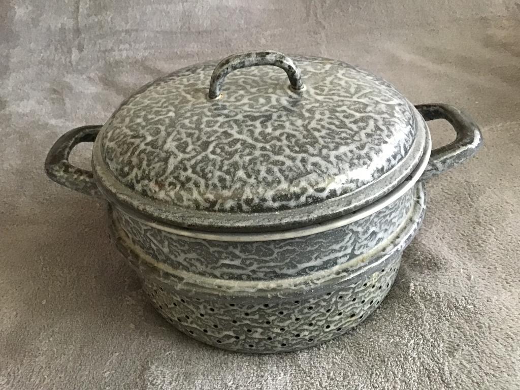 Grijs gewolkte stoompan, vintage, Ophalen of Verzenden