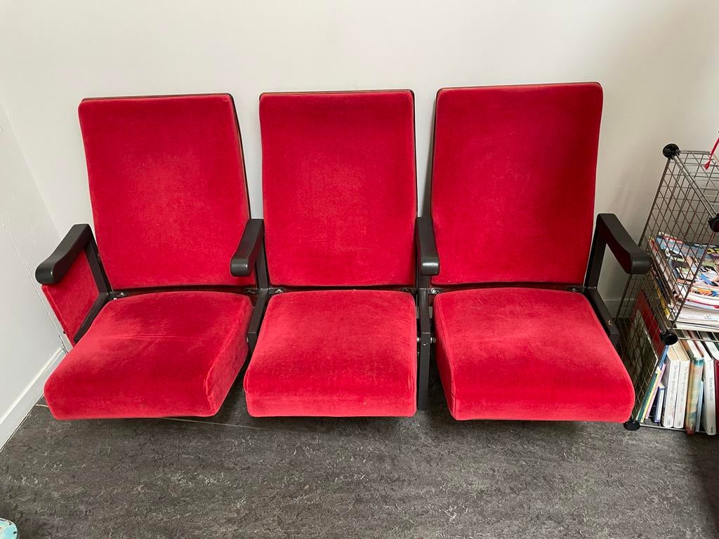 5 roodfluwelen bioscoopstoelen, Huis en Inrichting, Fauteuils, Ophalen, Gebruikt, 75 tot 100 cm, Minder dan 50 cm