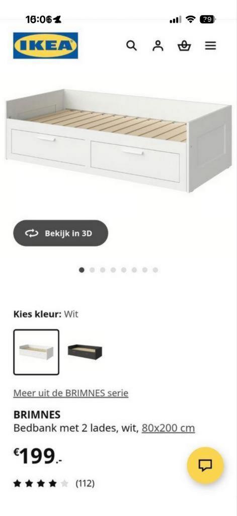 Zo goed als nieuw IKEA Brimnes bed met 2 matrassen, Eenpersoons, Wit, Ophalen of Verzenden, Zo goed als nieuw