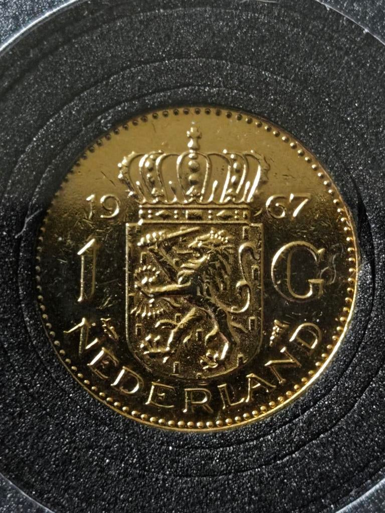 Vergulde 1 gulden 1967 Juliana – apart verzamelobject, Postzegels en Munten, Munten | Nederland, Ophalen of Verzenden, Koningin Juliana