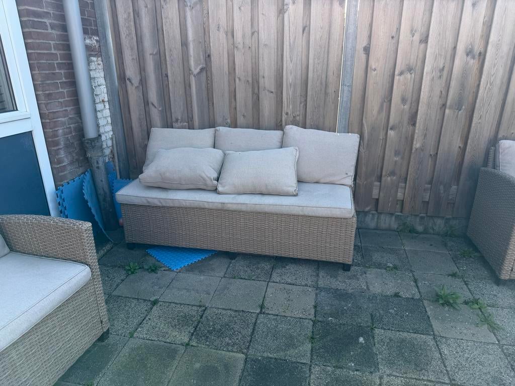 Wicker tuinbank met kussens Gratis, Ophalen of Verzenden, Gebruikt, Wicker