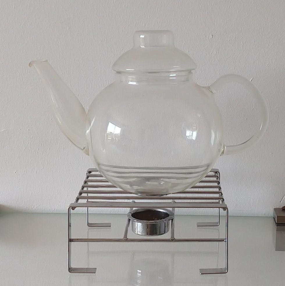 theepot JENAer glas met warmhouder volgnr 34, Theepot/fluitketel, Glas, Ophalen of Verzenden, Zo goed als nieuw
