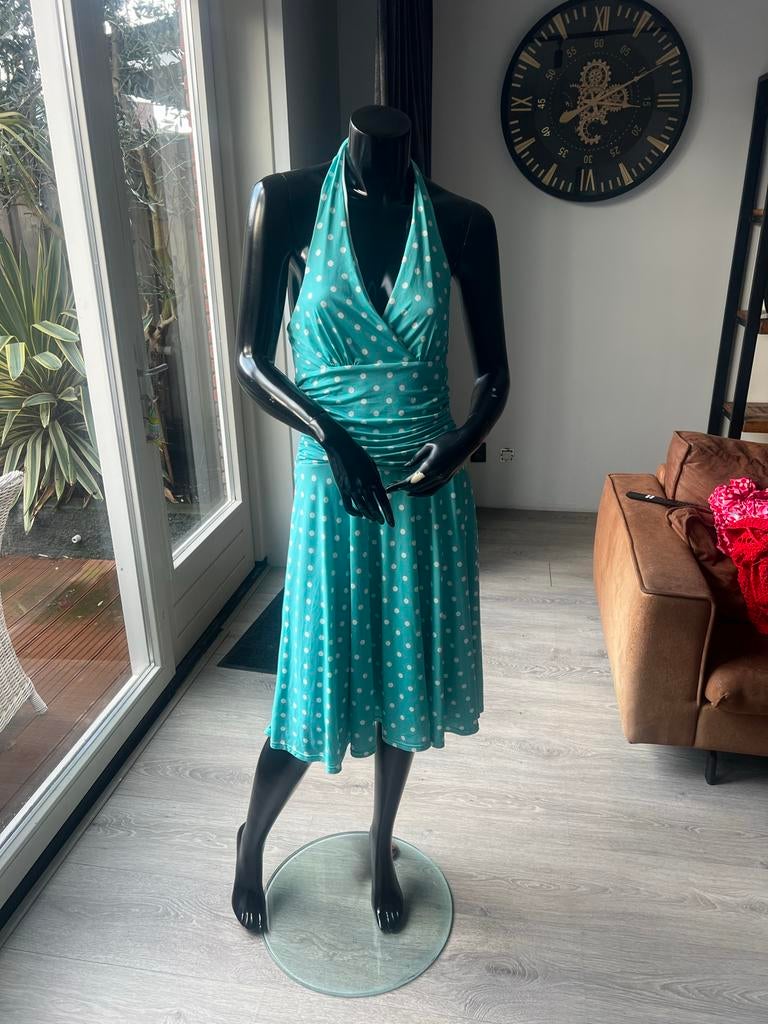Vintage chique halter jurk met stippen - Maat M, Maat 38/40 (M), Overige kleuren, Ophalen of Verzenden, Zo goed als nieuw