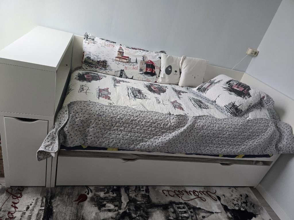IKEA FLAXA kinderbed + logeerbed incl. matras – ZGAN!, 85 tot 100 cm, Zo goed als nieuw, 180 cm of meer, Ophalen