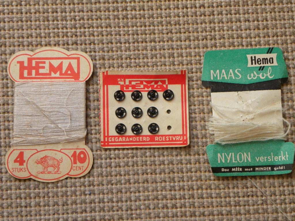 Vintage, 3 fournituren kaartjes van de Hema, Ophalen of Verzenden, Gebruikt, Overige onderwerpen