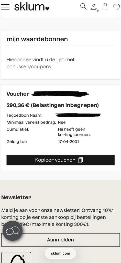 Waardebon Sklum, Tickets en Kaartjes, Kortingen en Cadeaubonnen, Eén persoon, Cadeaubon