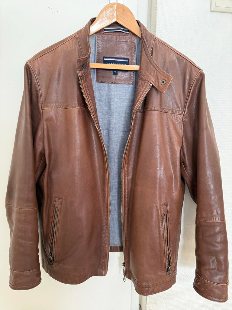 Tommy Hilfiger leren jas maat 48 (M), Ophalen of Verzenden, Gedragen, Maat 48/50 (M), Bruin