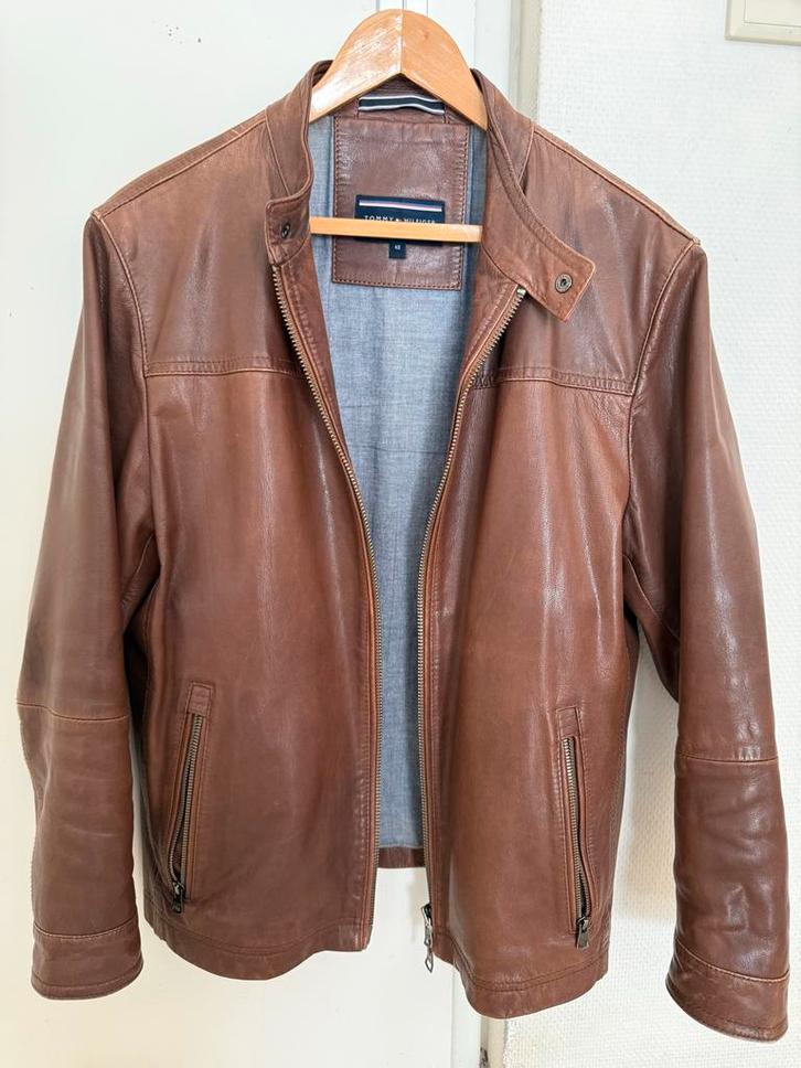 Tommy Hilfiger leren jas maat 48 (M), Kleding | Heren, Jassen | Zomer, Gedragen, Maat 48/50 (M), Bruin, Ophalen of Verzenden