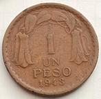 1 Peso 1943 Chile Oude Vintage Munt Tweede Wereldoorlog WO2, Ophalen of Verzenden, Zuid-Amerika