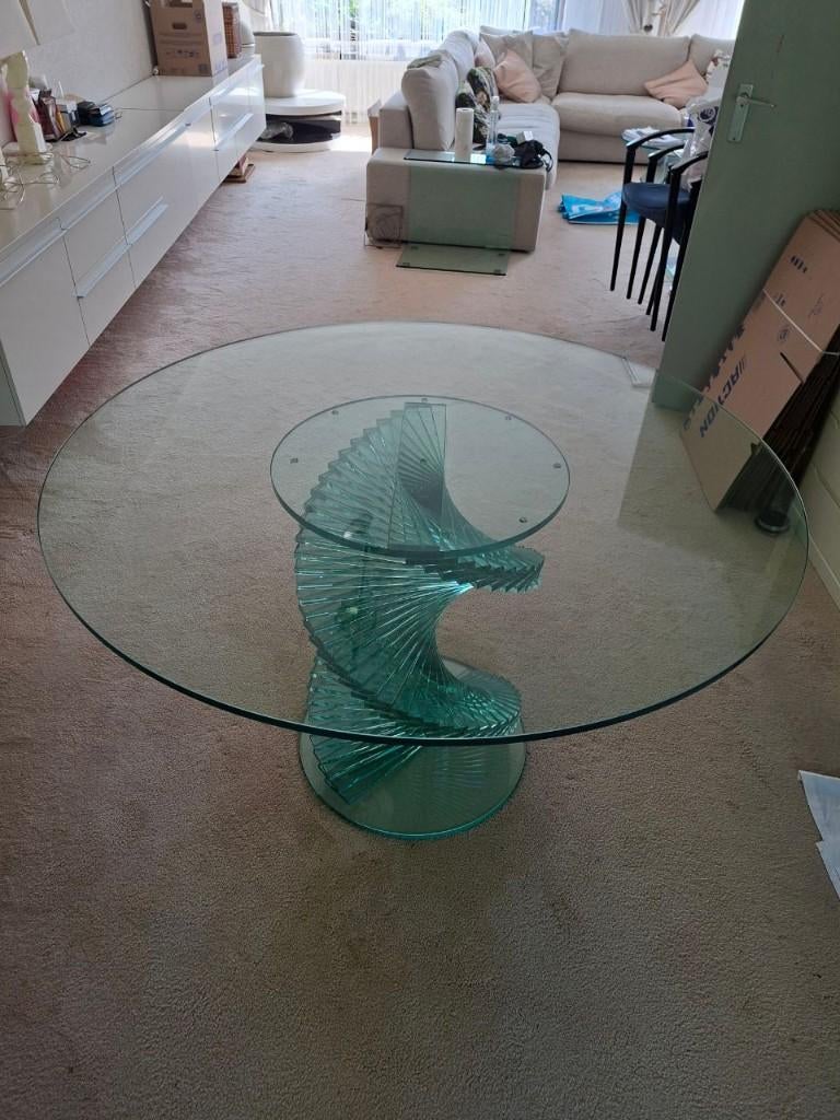 Glazen eettafel, Huis en Inrichting, Tafels | Eettafels, Ophalen, Gebruikt, 50 tot 100 cm, 100 tot 150 cm