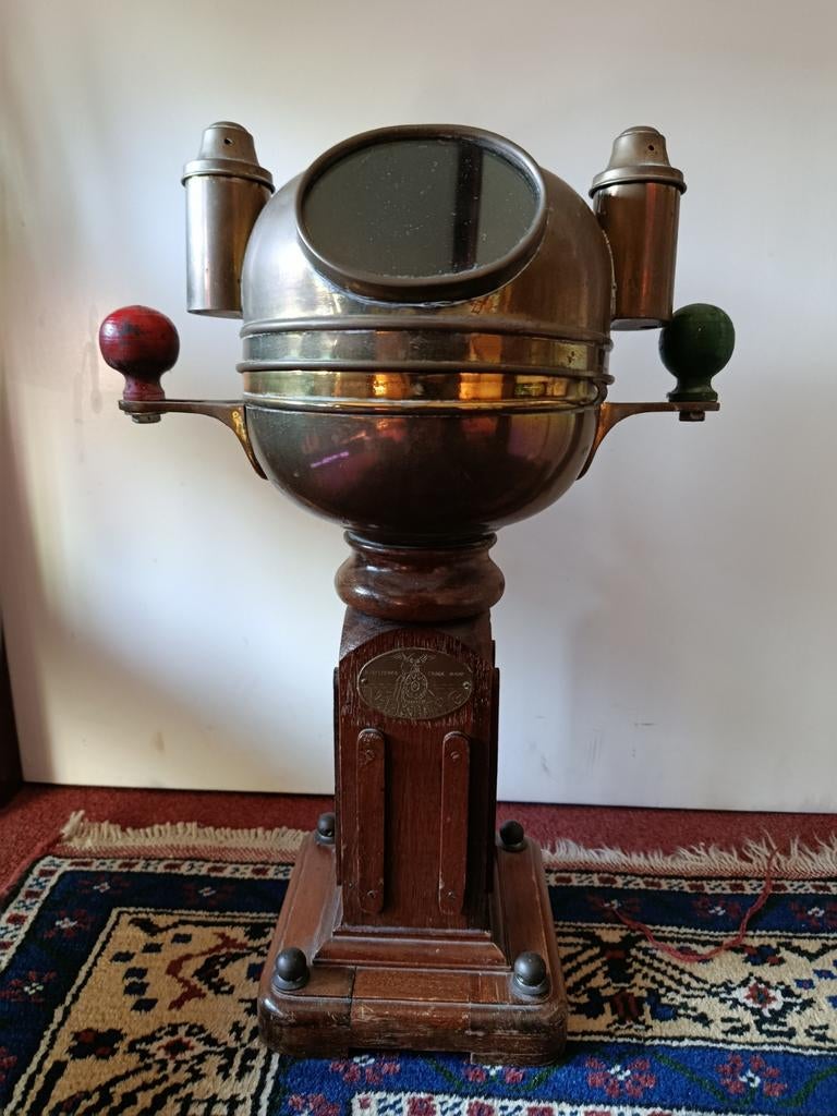 Antiek Scheepskompas van Koper en Hout - Bergen Nautik, Ophalen