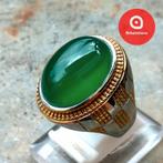 Elegante Ring met Fascinerende Groene Garut Agaat CAR53, Overige materialen, 20 of groter, Verzenden, Heer