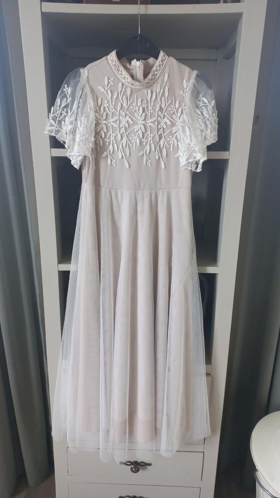 Bruidsmeisjesjurk maat 134 met bolero en bloemenkrans, Kinderen en Baby's, Kinderkleding | Maat 134, Ophalen of Verzenden, Zo goed als nieuw