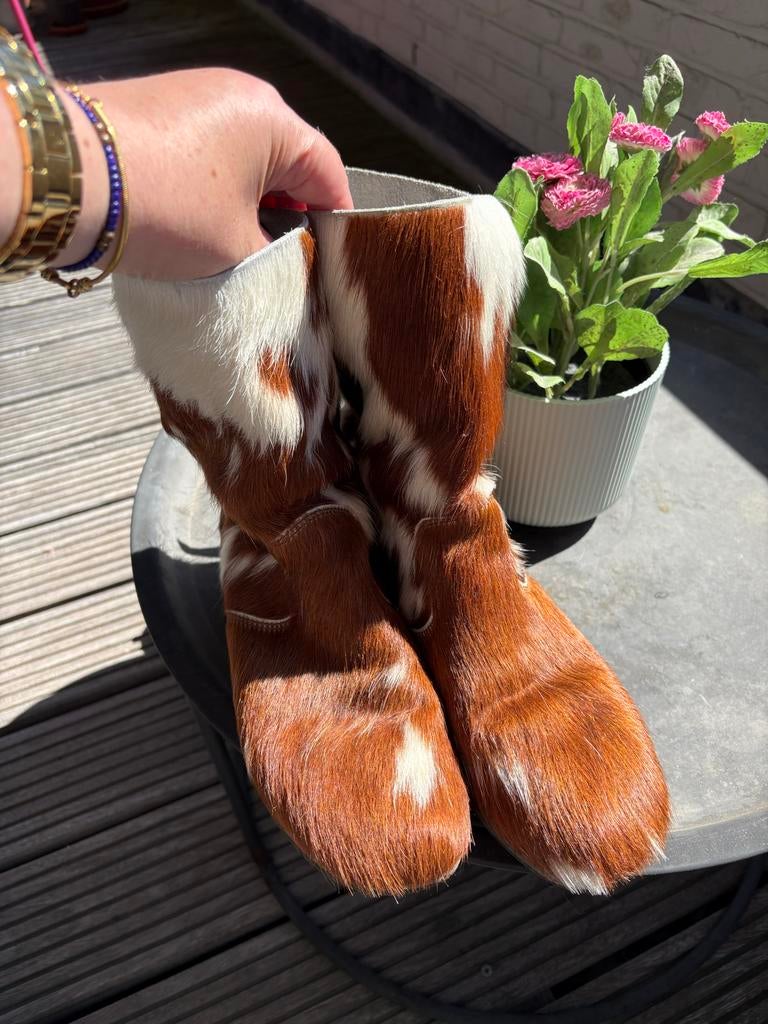 Clumpy's laarzen maat 41 - Bruin/Wit koeienprint, Ophalen of Verzenden, Gedragen, Bruin, Lage of Enkellaarzen