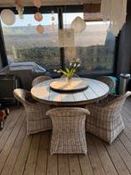 Sfeervolle ronde tuintafel met 6 Rieten stoelen, Ophalen, Gebruikt, 6 zitplaatsen, Tuinset