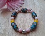 Armband buddha lampwork glaskralen zilver blauw roze, -, Blauw, -, Nieuw