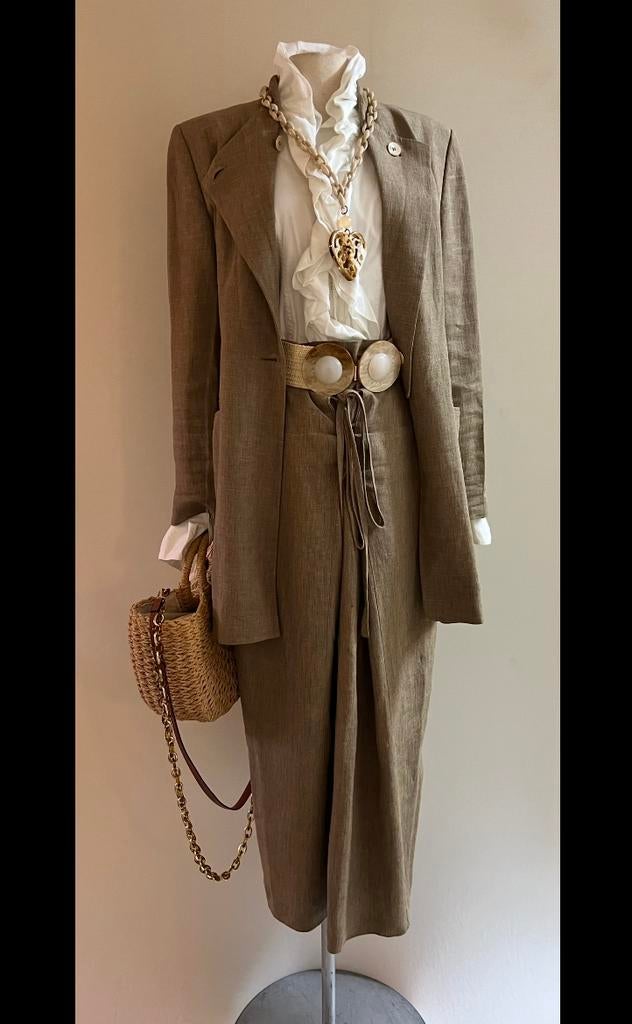 Pauw 4/5 linnen mantel pak lange blazer + midi rok, Kleding | Dames, Jasjes, Kostuums en Pakken, Verzenden, Zo goed als nieuw