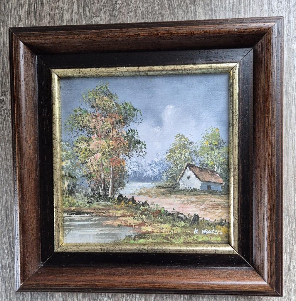 Schilderij Landschap met Huisje en Rivier, Antiek en Kunst, Kunst | Schilderijen | Klassiek, Ophalen