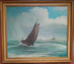 Botter met zeilboten, origineel schilderij inclusief lijst, Ophalen, Gebruikt, Schilderij, 50 tot 75 cm