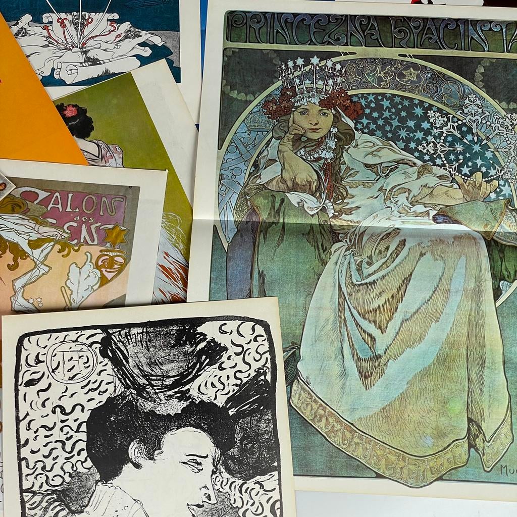 Heel veel jugendstil affiches herdruk 1975, Antiek en Kunst, Ophalen