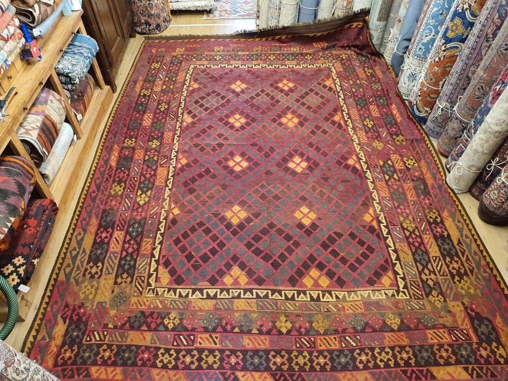 Handgeweven oosterse wollen kelim 408x278, Huis en Inrichting, Info@SlatsAntiek.nl, Crème, Vof Slats Antiek, Ophalen of Verzenden