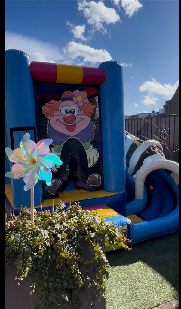 Springkussen met glijbaan Clown - Circus thema, Ophalen, Zo goed als nieuw, Overige