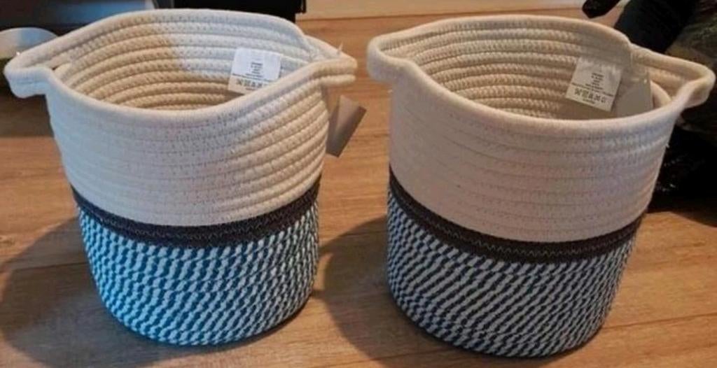 Nieuw! Mand Renate blauw met wit & grijs, kleiner formaat, Ophalen of Verzenden, Nieuw, Rond, Mand