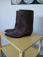 Bruine suède cowboylaarzen met flap - Manfield, maat 41, Hoge laarzen, Bruin, Ophalen of Verzenden, Zo goed als nieuw