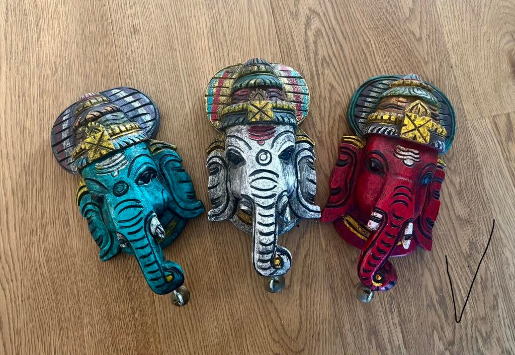 Kleurrijke Tamil Nadu Maskers (Set van 3), Ophalen of Verzenden