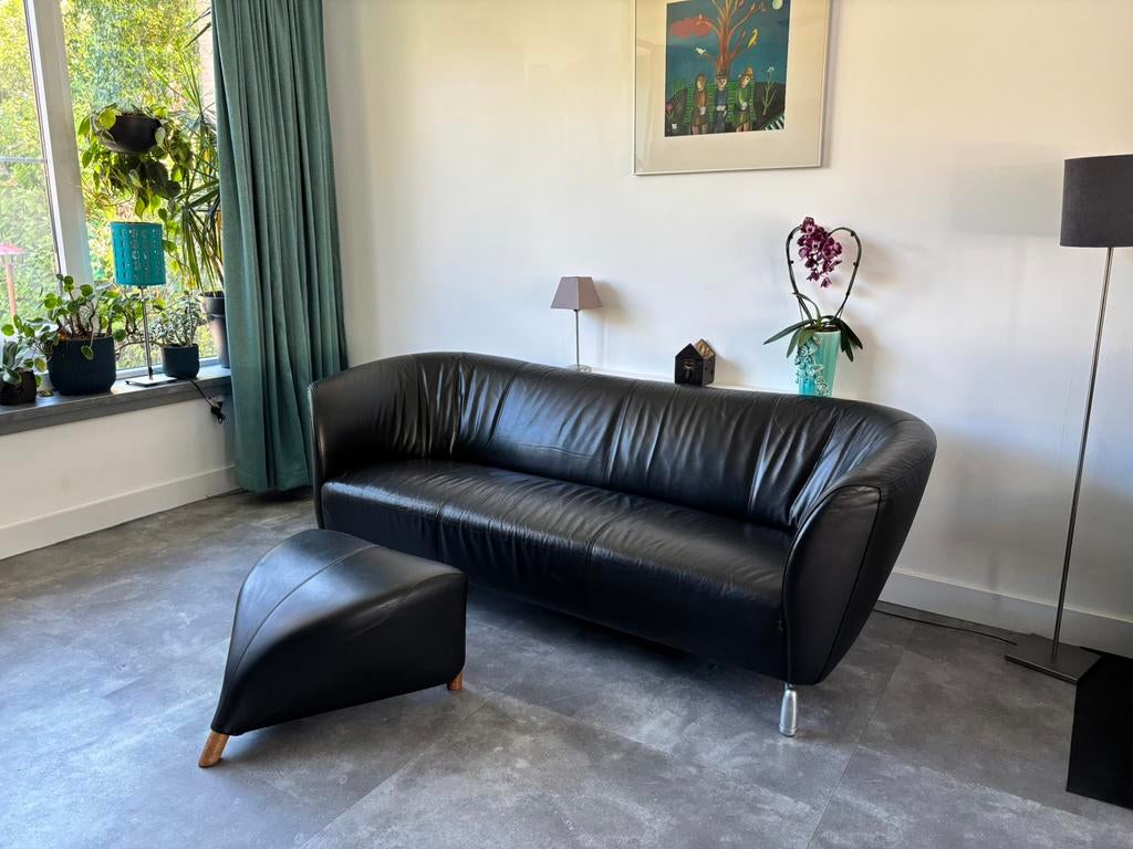 Leolux 3 zits bank zwart Senseo leer, Ophalen, Zo goed als nieuw, Leer, Design