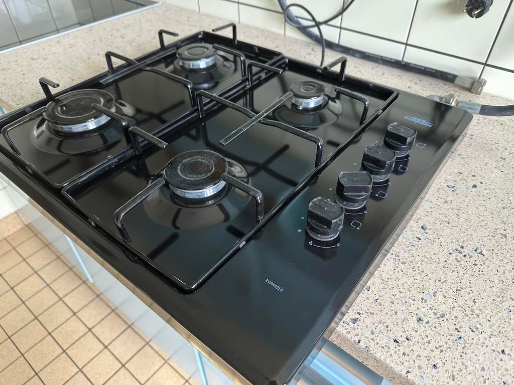 Everglades gaskookplaat zwart, Witgoed en Apparatuur, Kookplaten, Zo goed als nieuw, Gas, Vrijstaand, 4 kookzones