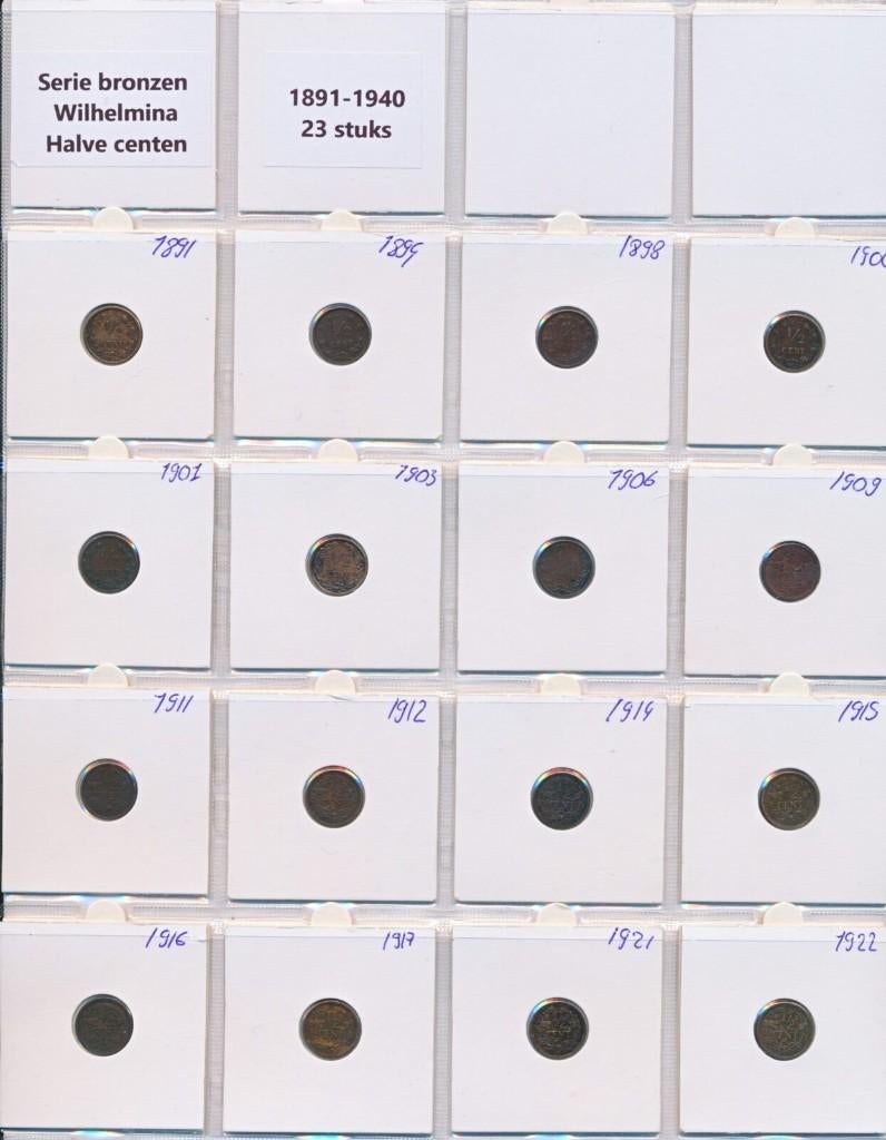 Nederland complete set halve cent 1891-1940 Wilhelmina 23pcs, Postzegels en Munten, Ophalen of Verzenden, Koningin Wilhelmina
