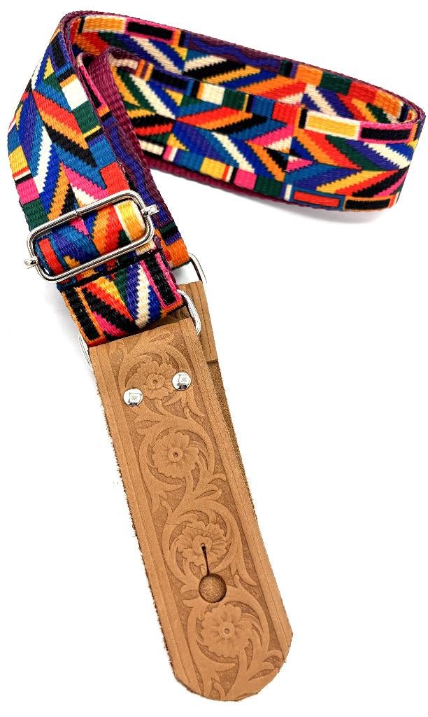 Gitaarband leer Stof037 beige rood barok classic boho aztec, Verzenden, Zo goed als nieuw, Elektrische gitaar