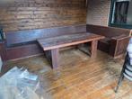 Robuuste houten eettafel met banken, Ophalen, Gebruikt, 50 tot 100 cm, Vijf personen of meer