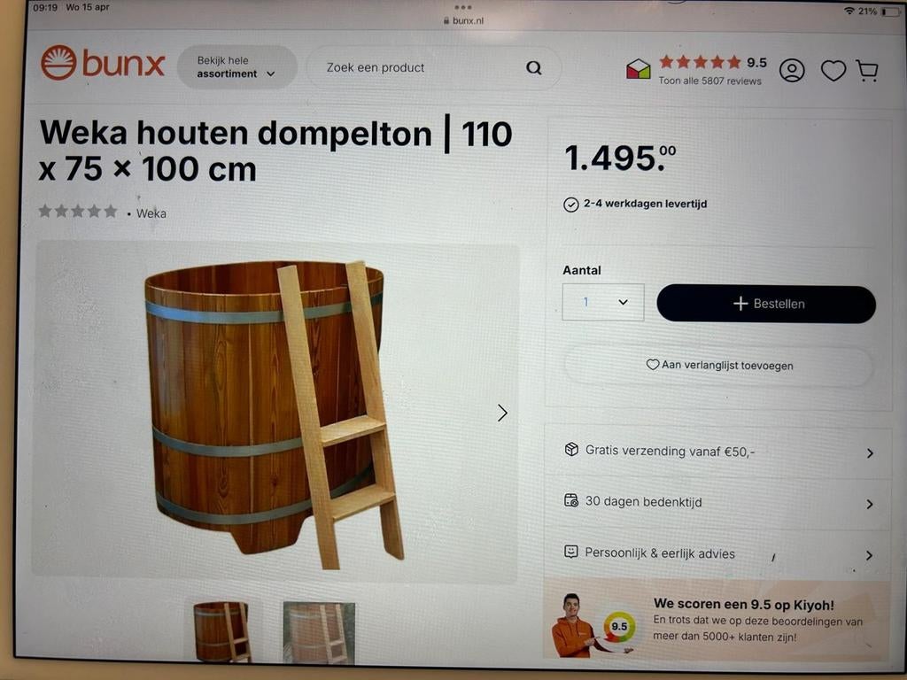 Weka Houten Dompelton - Hardhout - 110x75x100 cm, Ophalen