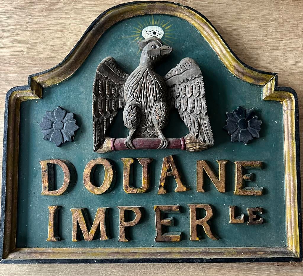 Douane imperle houten bord vintage, Antiek en Kunst, Antiek | Wandborden en Tegels, Ophalen of Verzenden