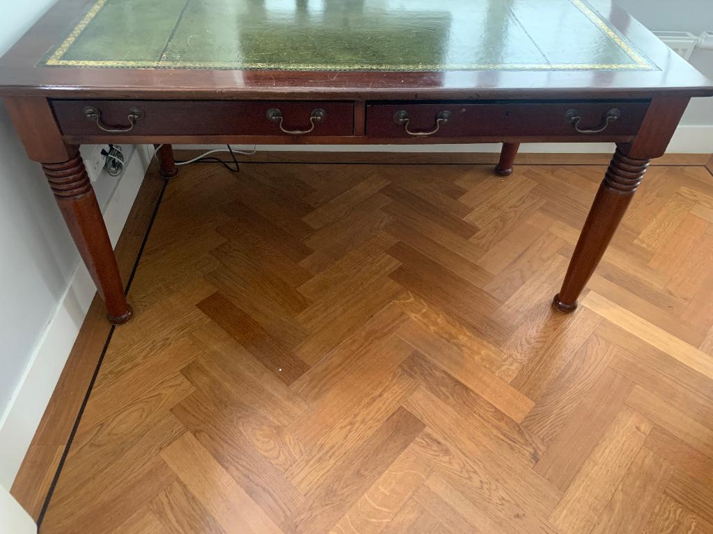 Bureau met leerinleg en 2 lades, Huis en Inrichting, Ophalen, Gebruikt, Secretaire, Bruin