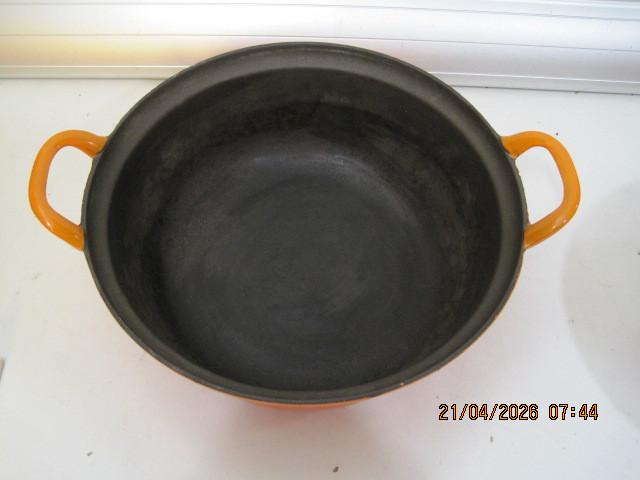 le creuset braadpan 24 cm (386), Ophalen of Verzenden, Gebruikt, Gietijzer, Koekenpan of Braadpan