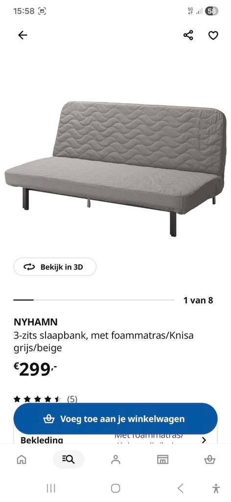 Ikea slaapbank Nyhamn, Huis en Inrichting, Slaapkamer | Slaapbanken, Ophalen, Tweepersoons, 140 cm