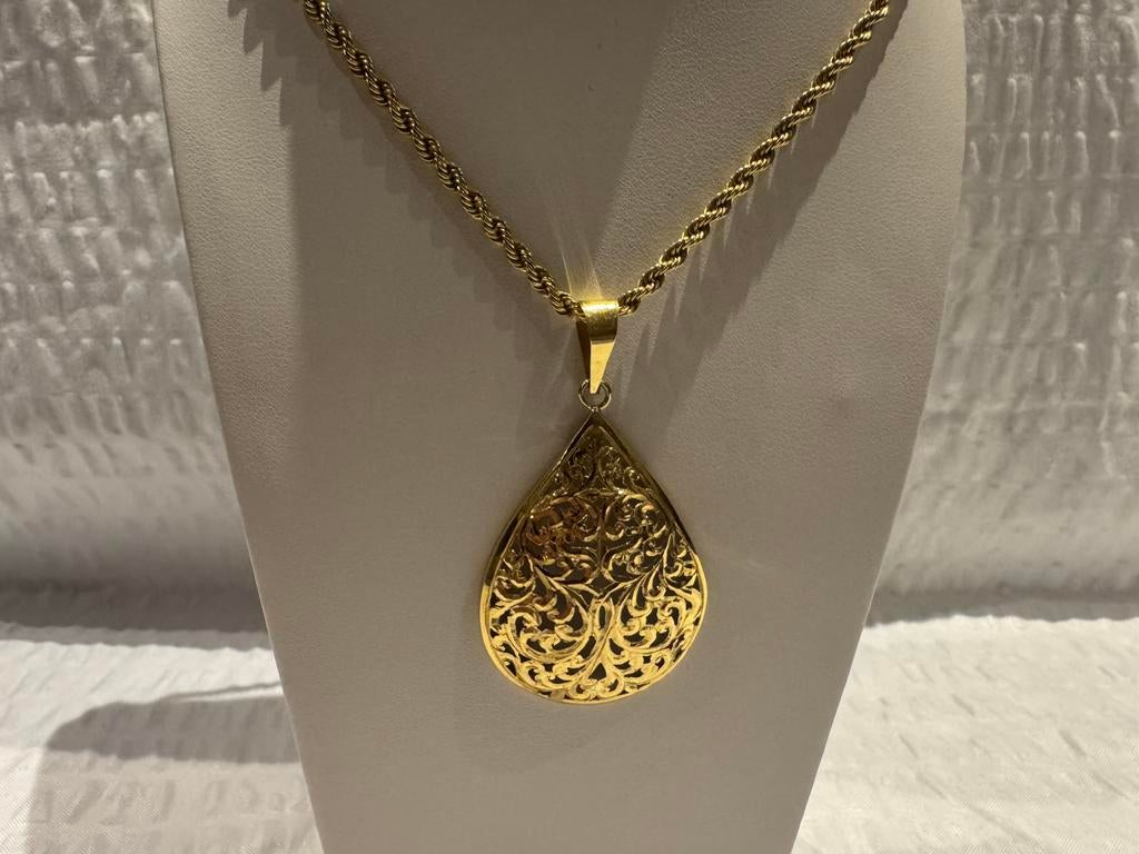 18K gouden ketting met hanger (9g) – design luxe sieraad, Ophalen, Zo goed als nieuw, Goud, Met hanger