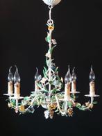 taliaanse metalen kroonluchter, heeft gekleurde roosjes, Ophalen, Gebruikt