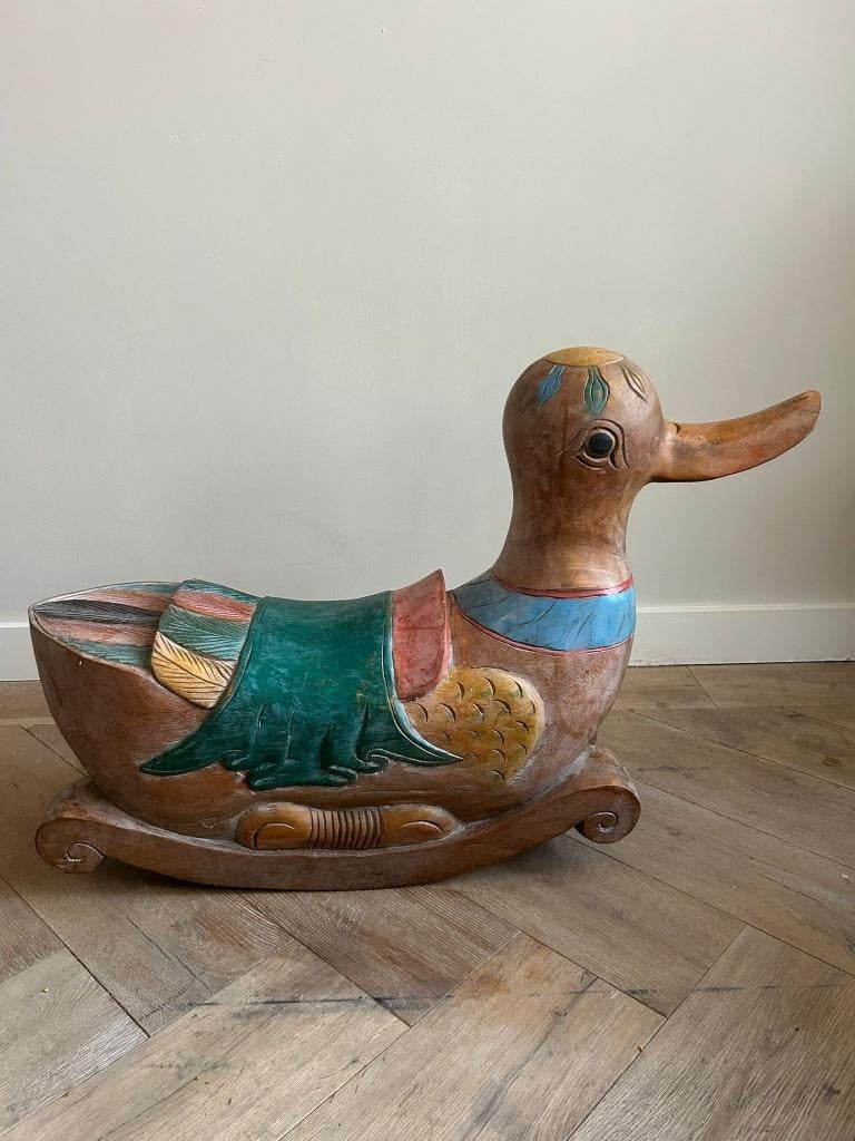 Handgemaakte massief houten schommel eend, Ophalen, Gebruikt