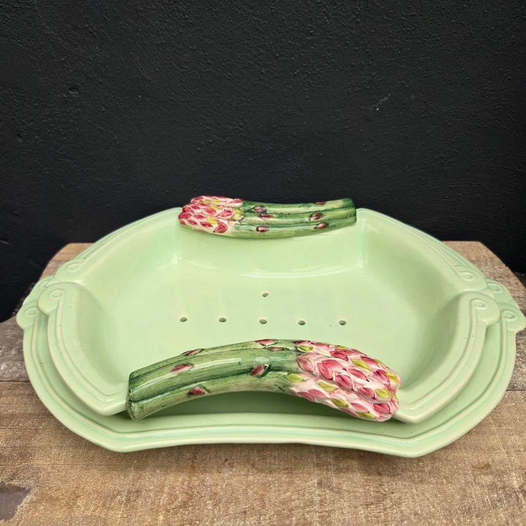 Siléa keramische aspergeschaal met treef en onderbord, Ophalen of Verzenden