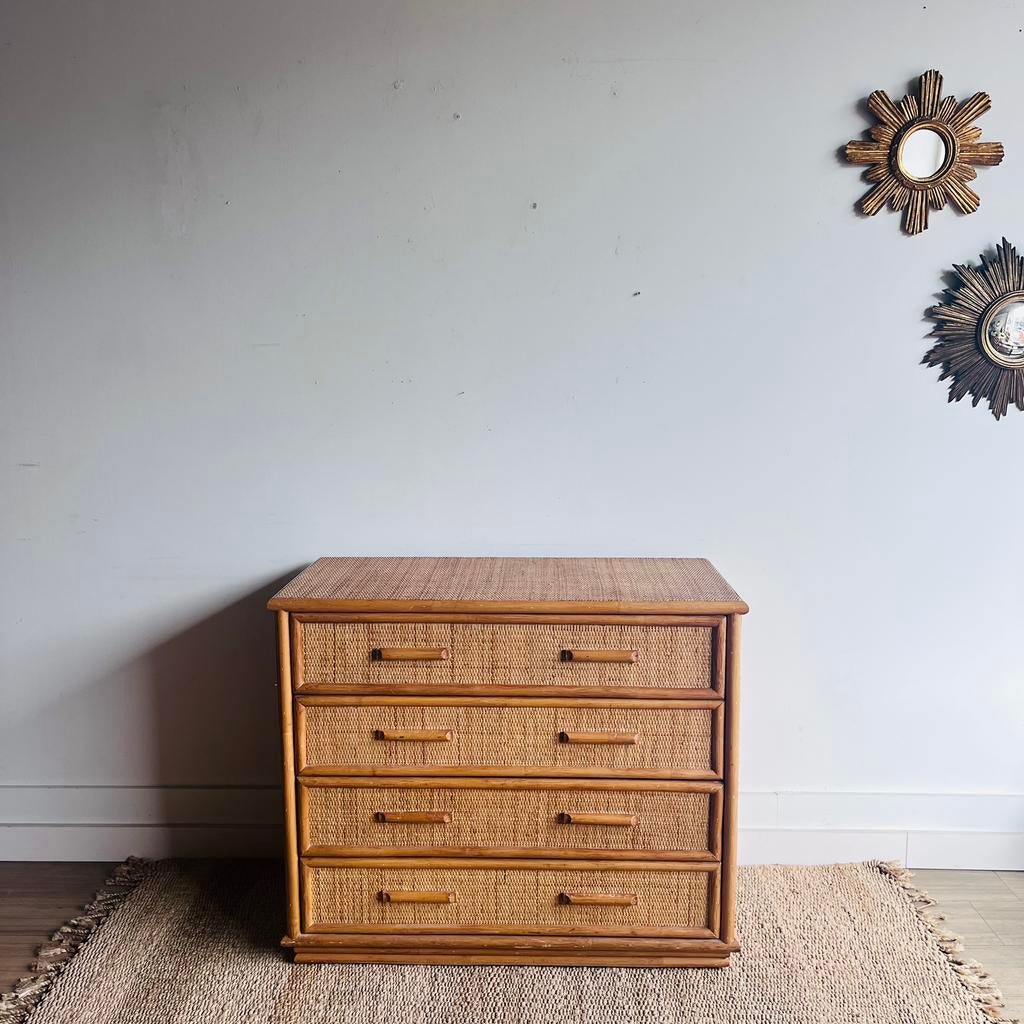 Rotan bamboe ladekast commode vintage, Ophalen, Vintage, 50 tot 100 cm, Zo goed als nieuw