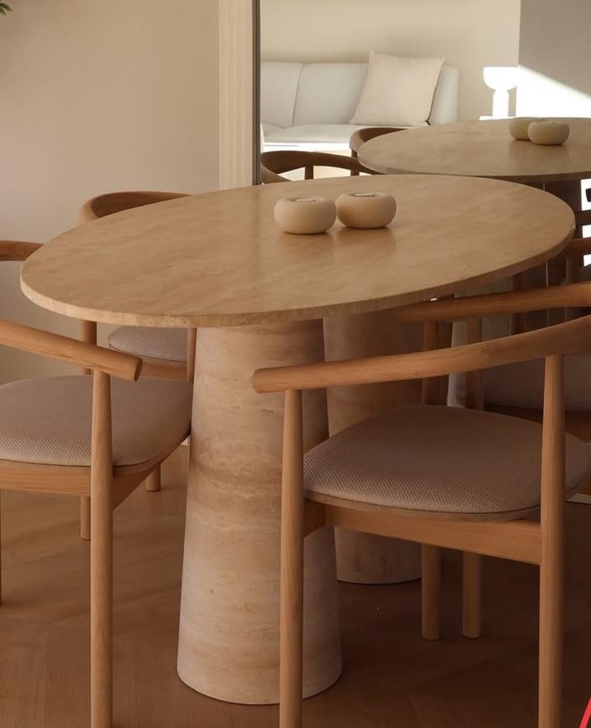 Travertin Ovale Eettafel lux afgewerkt 160x90cm, Huis en Inrichting, Tafels | Eettafels, Ophalen, 100 tot 150 cm, Ovaal, Nieuw