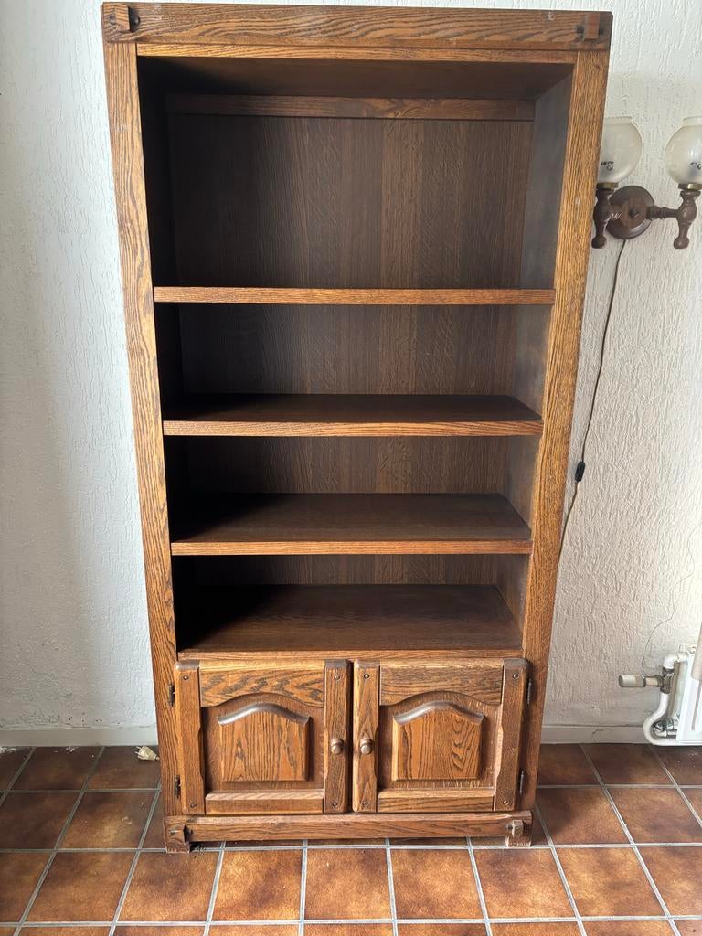 Houten kast met planken en deurtjes, Huis en Inrichting, Kasten | Boekenkasten, Gebruikt, 150 tot 200 cm, 25 tot 50 cm, Overige houtsoorten